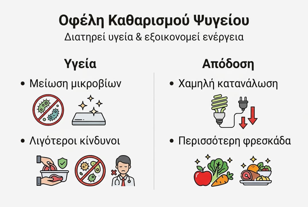 Γραφικό με τα οφέλη του τακτικού καθαρισμού του ψυγείου