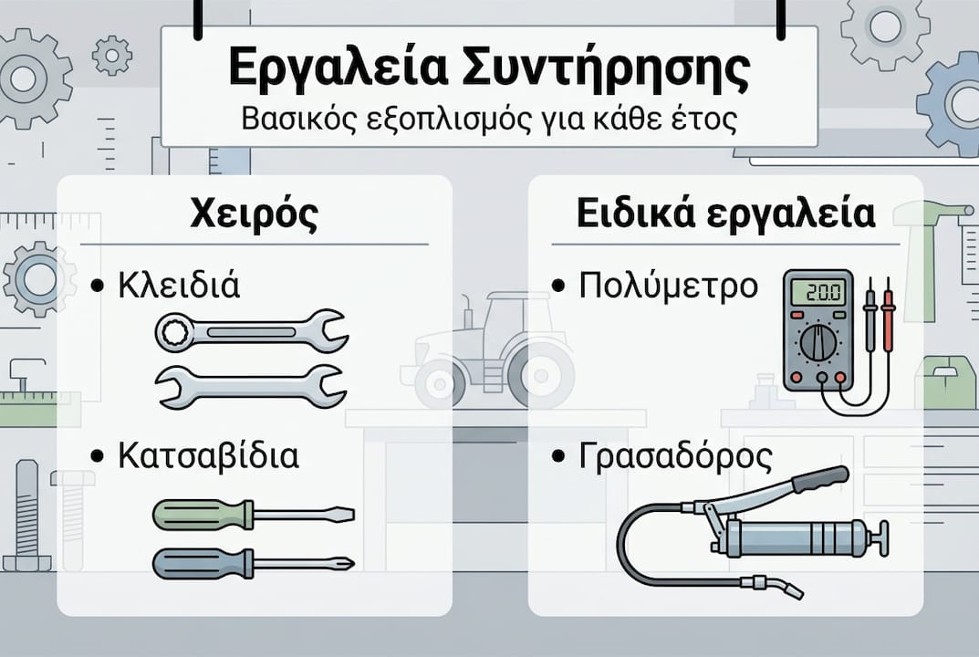 Τα απαραίτητα εργαλεία για την ετήσια συντήρηση του τρακτέρ – όλα όσα πρέπει να έχετε σε ένα infographic