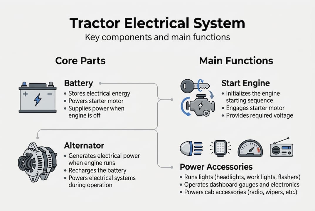 Infographic showing tractor electrical system basics
