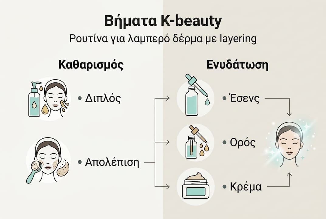 Βήματα για λαμπερό δέρμα με K-beauty τεχνικές 3 Εικονογραφημένος οδηγός με όλα τα βήματα και τις κατηγορίες της κορεάτικης ρουτίνας ομορφιάς