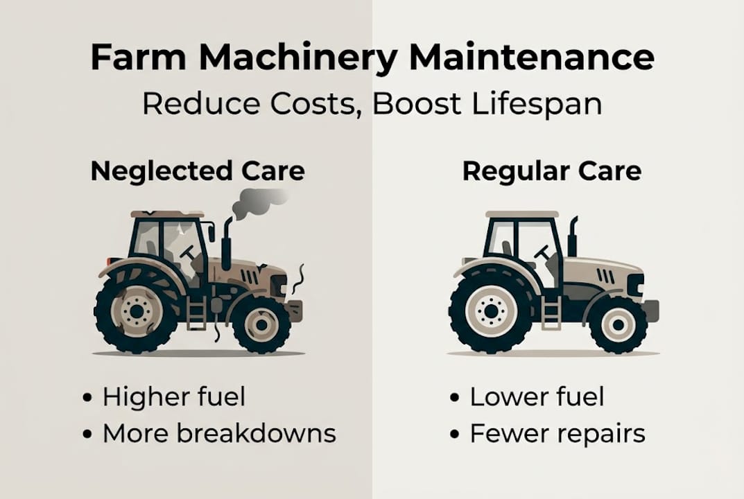 Infographic on farm machinery maintenance benefits