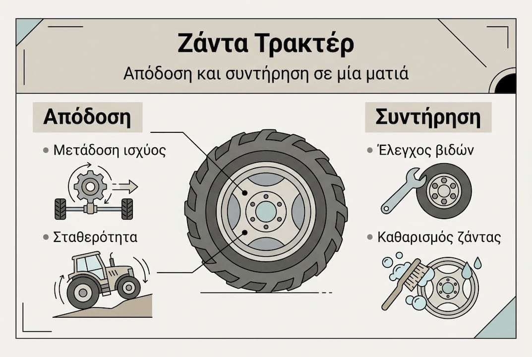 Σημεία που πρέπει να προσέξετε για τη σωστή λειτουργία και συντήρηση των ζαντών τρακτέρ: Τα βασικά που πρέπει να γνωρίζετε για να κρατάτε τις ζάντες του τρακτέρ σας σε άριστη κατάσταση και να αποφεύγετε προβλήματα.