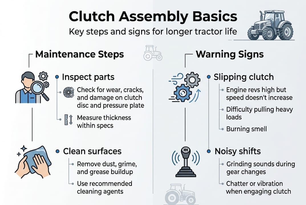 Infographic on clutch maintenance and warning signs