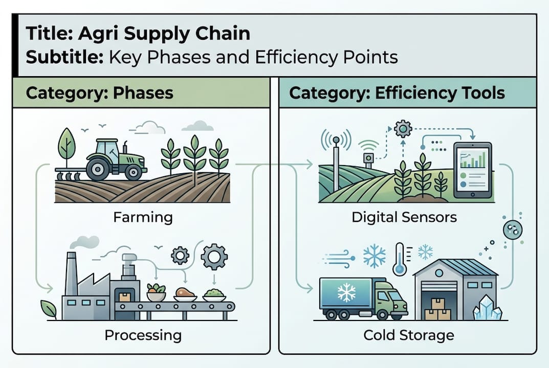 Infographic of supply chain phases and efficiency tools