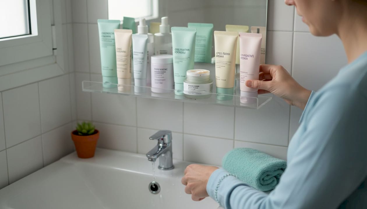 Peptide cream: Ο απόλυτος οδηγός για κορεάτικη skincare 3 Ράφι με κορεάτικα προϊόντα περιποίησης προσώπου, όπου ξεχωρίζει η κρέμα με πεπτίδια.