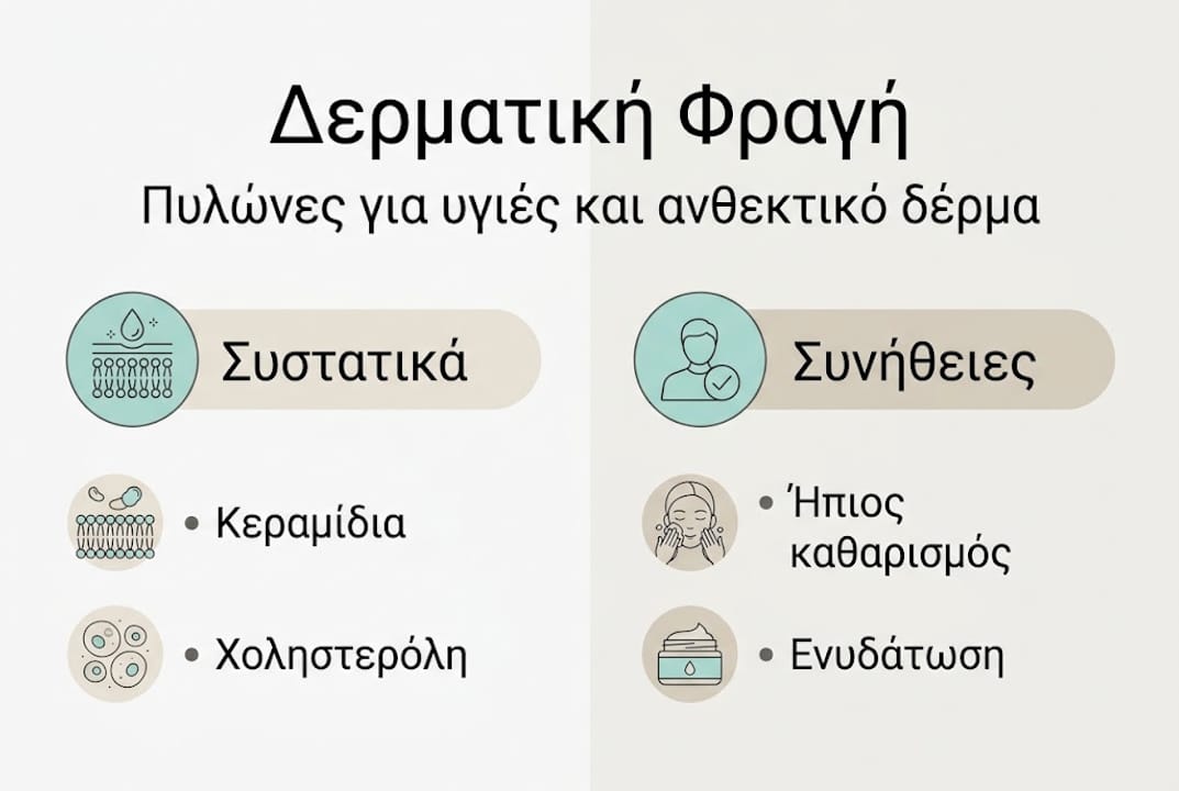 Δερματική φραγή: Οδηγός για υγιές και ανθεκτικό δέρμα 3 Γραφικό: Η δομή του δερματικού φραγμού και οι καθημερινές συνήθειες που τον ενισχύουν