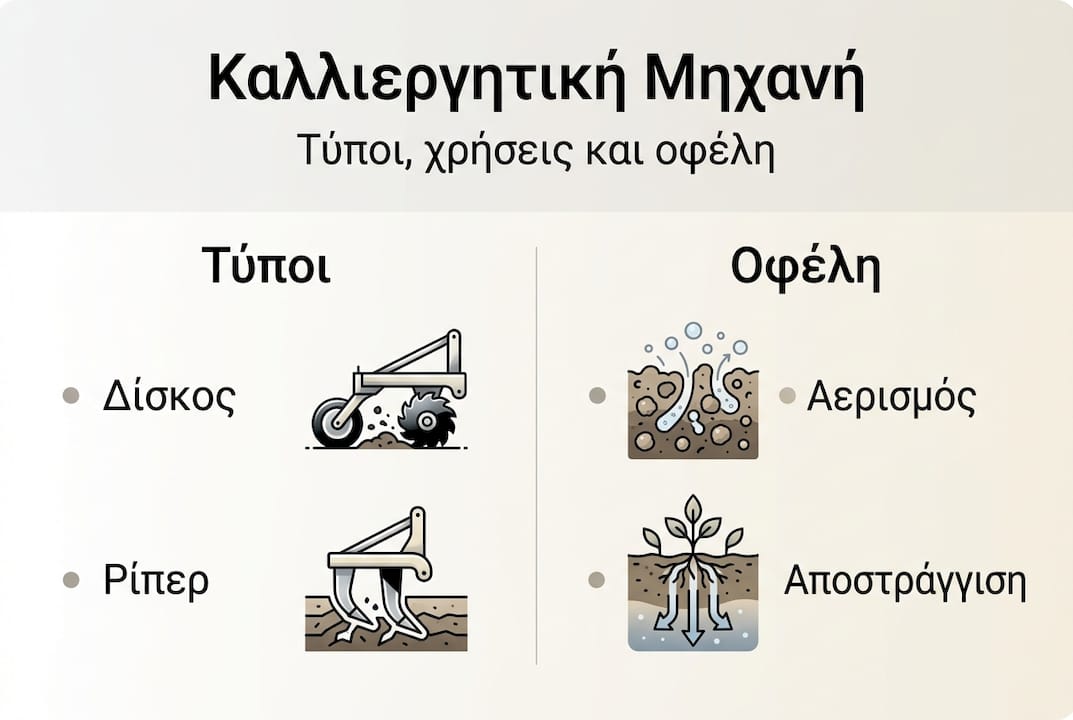 Διαδραστικό γράφημα με σύγκριση διαφόρων τύπων καλλιεργητικών μηχανών και τα πλεονεκτήματά τους