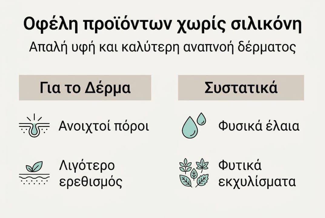 Εικονογράφηση με τα οφέλη της φροντίδας προσώπου χωρίς σιλικόνη