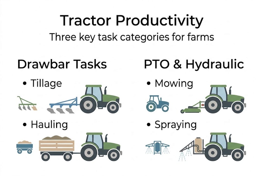 Infographic outlining farm tractor task categories