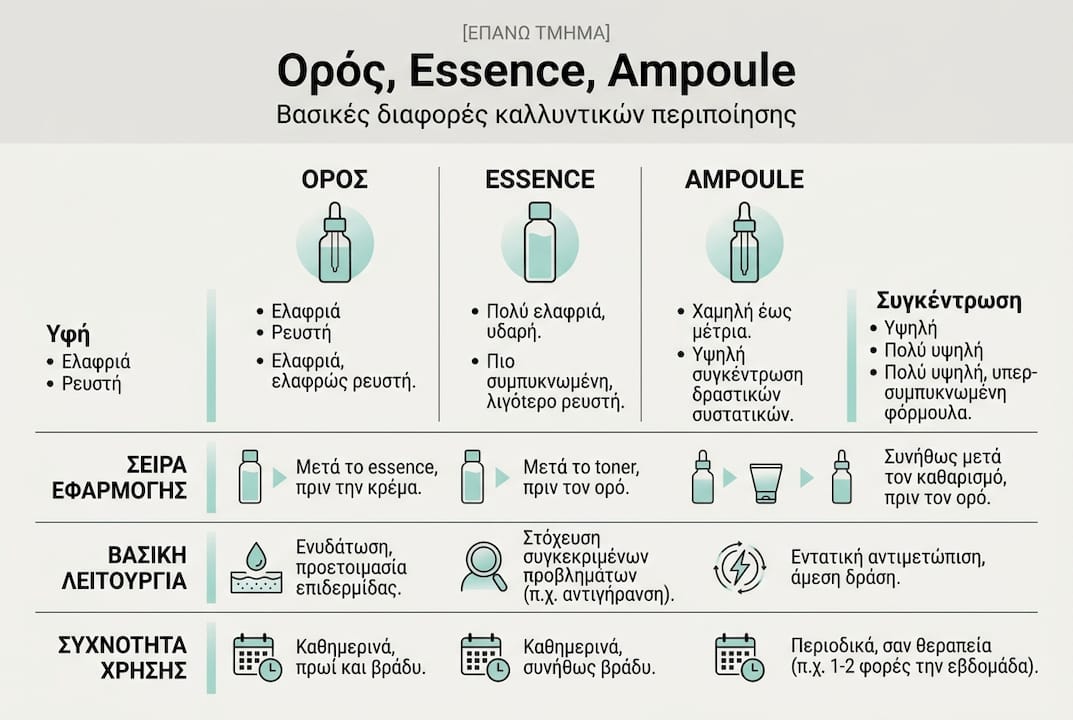 Διαδραστικό γράφημα: Ποιες είναι οι βασικές διαφορές ανάμεσα σε serum, essence και ampoule;