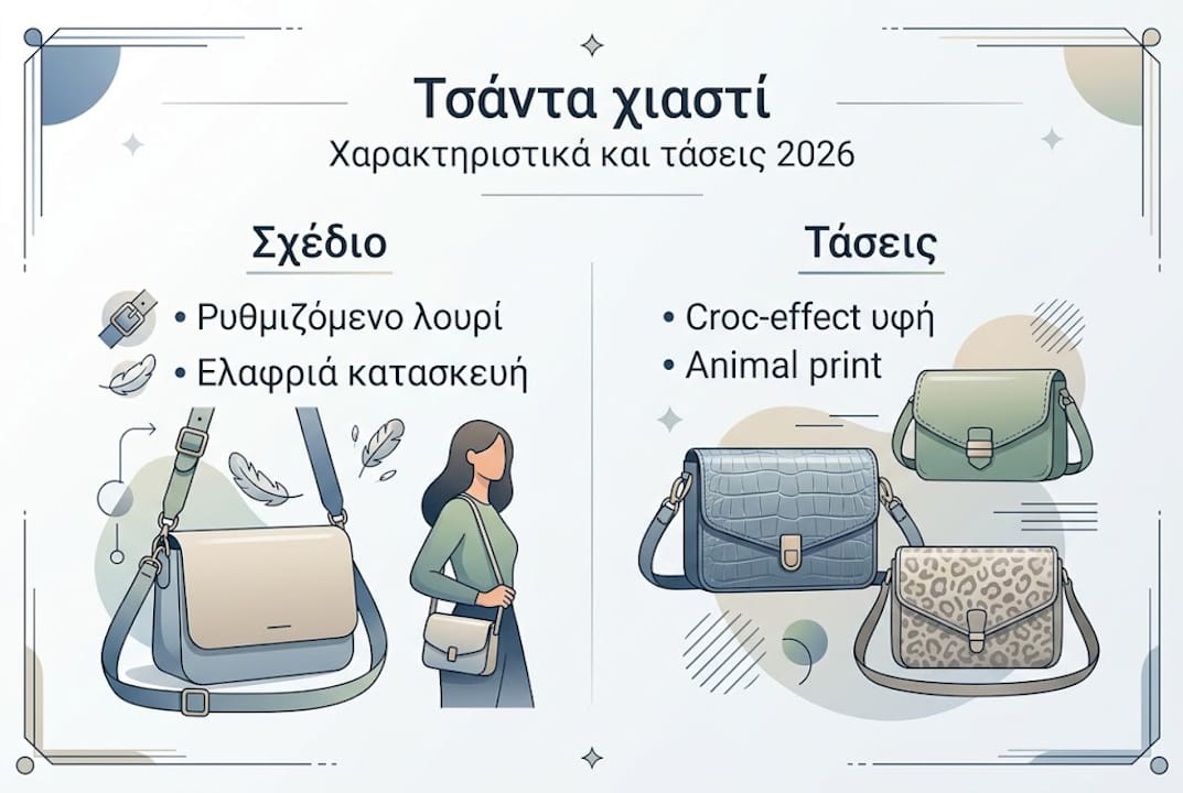 Ένα γράφημα που παρουσιάζει τα βασικά χαρακτηριστικά μιας τσάντας χιαστί