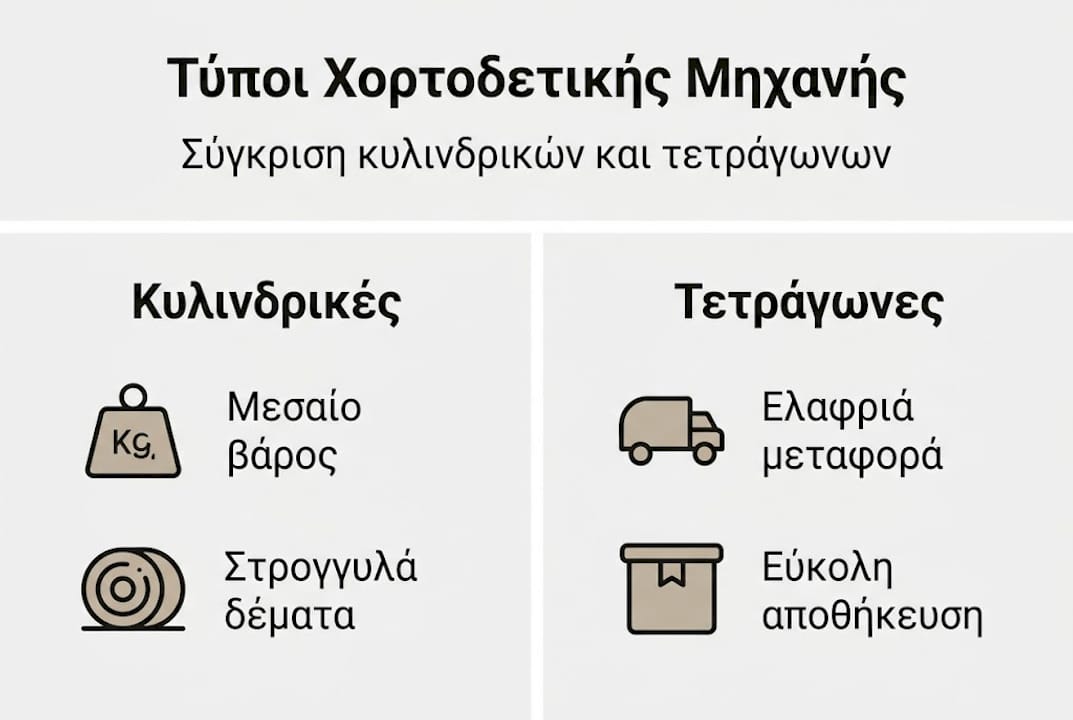 Μέσα από ένα κατατοπιστικό infographic, παρουσιάζονται οι βασικοί τύποι και τα χαρακτηριστικά των χορτοδετικών μηχανημάτων, ώστε να μπορείτε εύκολα να συγκρίνετε και να επιλέξετε αυτό που ταιριάζει καλύτερα στις ανάγκες σας.