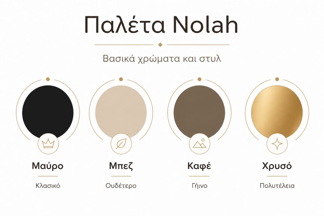 Γραφικό με τα βασικά χρώματα της παλέτας Nolah σε πρώτο πλάνο