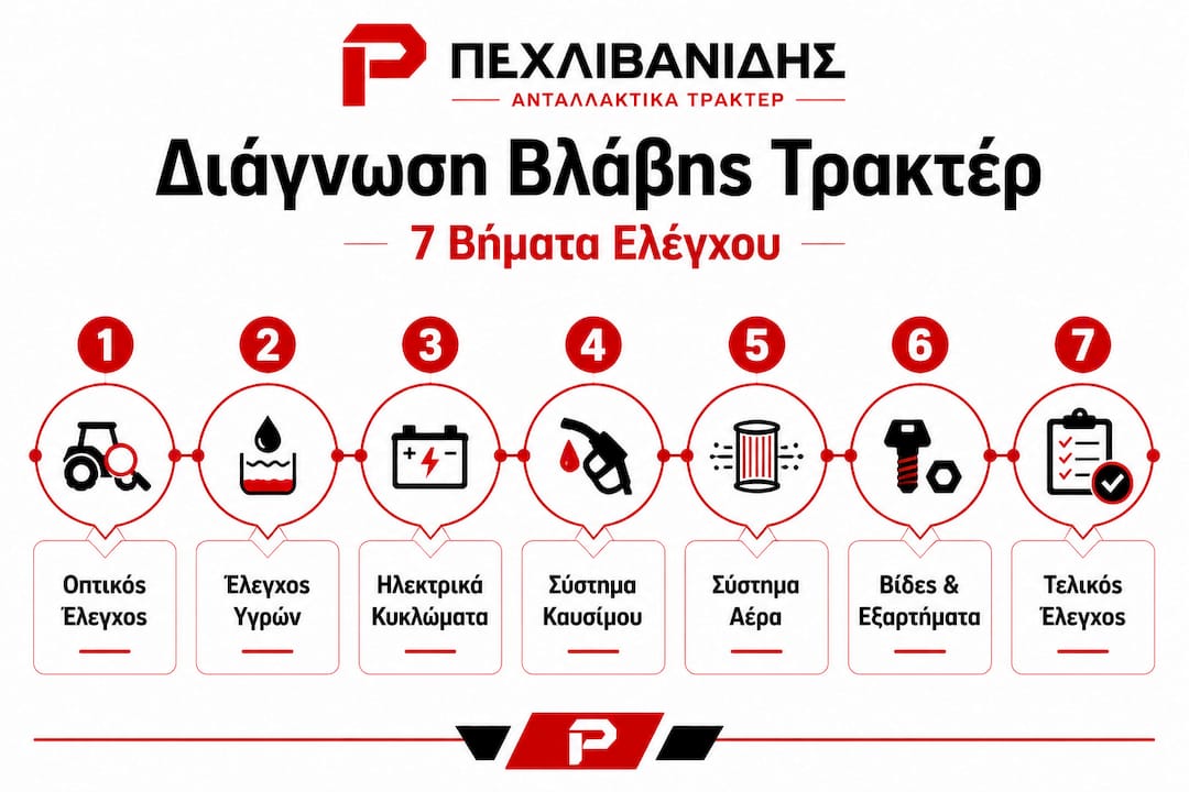 Εικονογραφημένος οδηγός με επτά βασικά βήματα για να εντοπίσετε και να λύσετε προβλήματα στο τρακτέρ σας