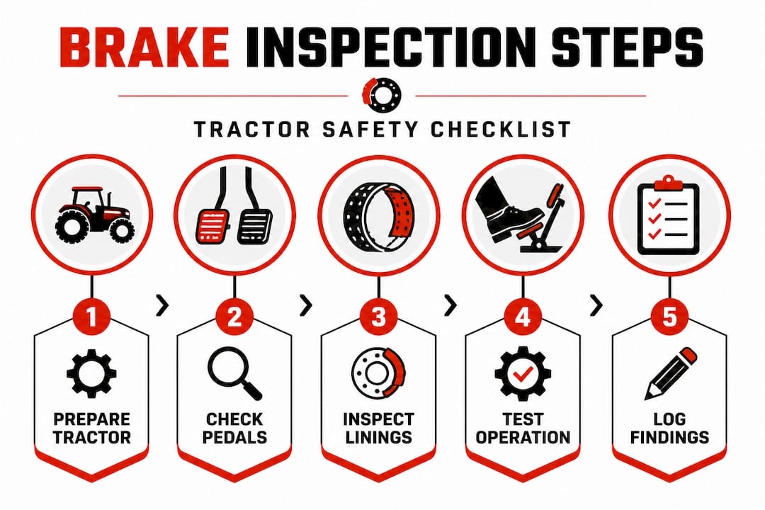 Vertical flow infographic of tractor brake inspection