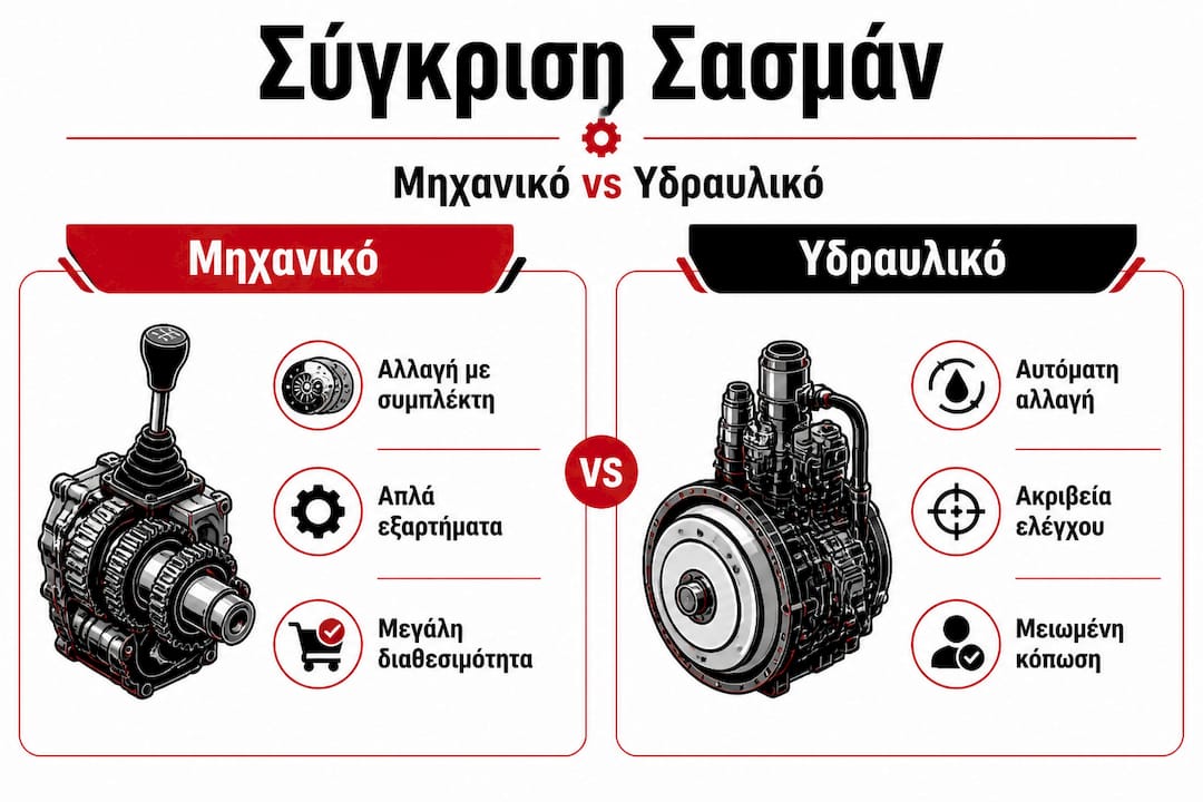 Γραφικό με τις βασικές διαφορές ανάμεσα σε μηχανικό και υδραυλικό σασμάν