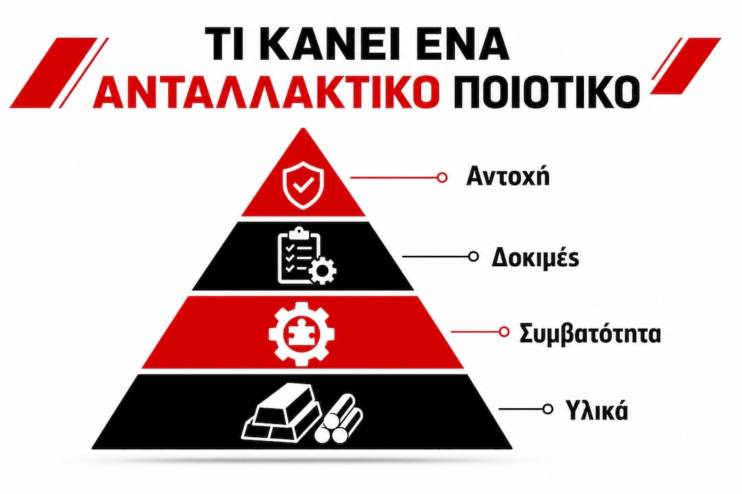 Διαγραμματική απεικόνιση των βασικών παραμέτρων που καθορίζουν την ποιότητα των ανταλλακτικών