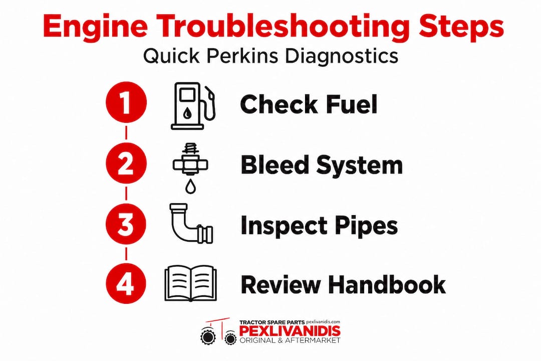Infographic showing step-by-step Perkins engine troubleshooting