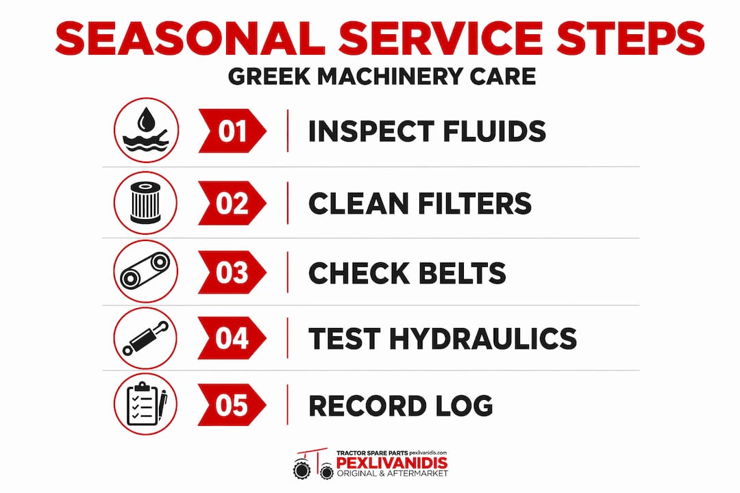 Infographic showing seasonal machinery servicing steps