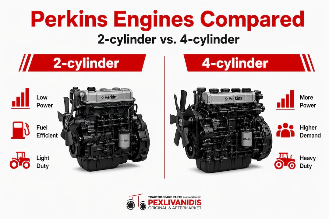 Infographic comparing Perkins 2 and 4 cylinder engines