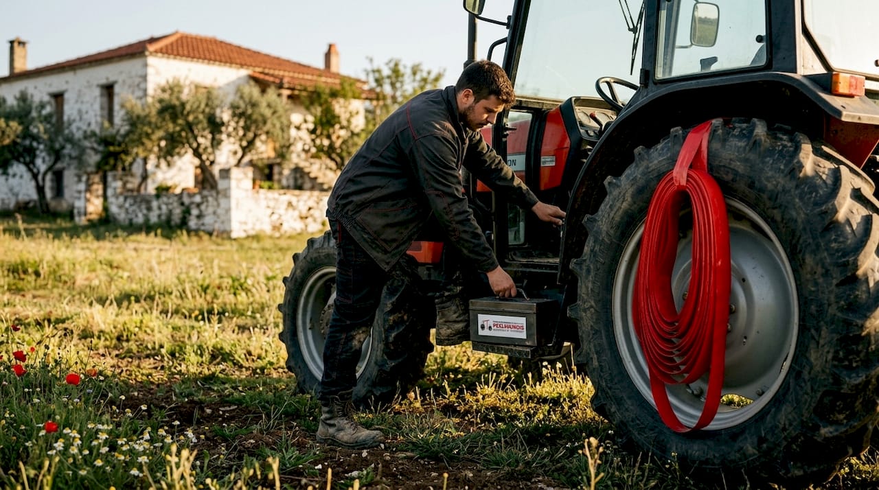 Farmer preparing tractor for gearbox maintenance