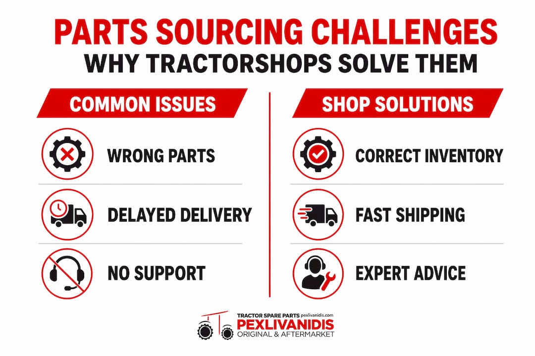 Infographic comparing sourcing challenges vs shop solutions