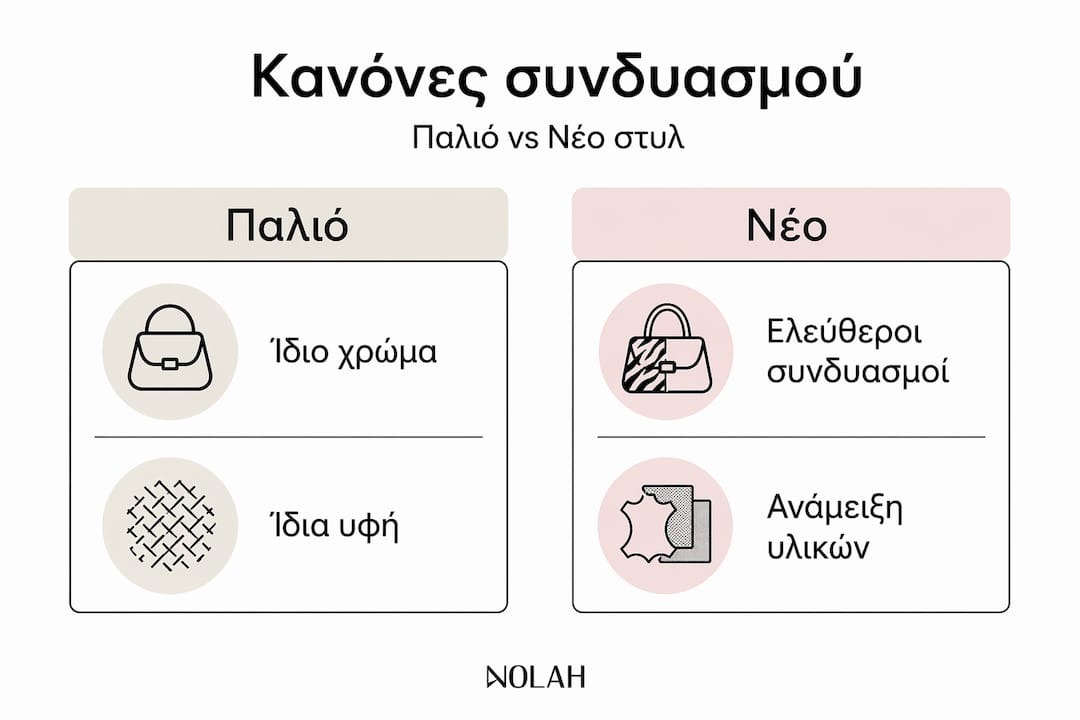 Ένα εύχρηστο infographic με συμβουλές για το πώς να συνδυάζεις χρώματα και στυλ στις mini bags, ώστε να απογειώσεις κάθε σου εμφάνιση.