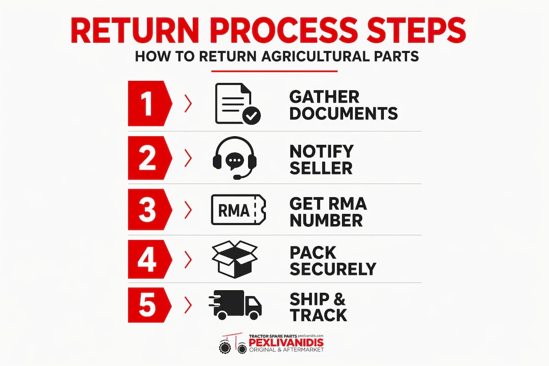 Infographic showing agricultural parts return steps