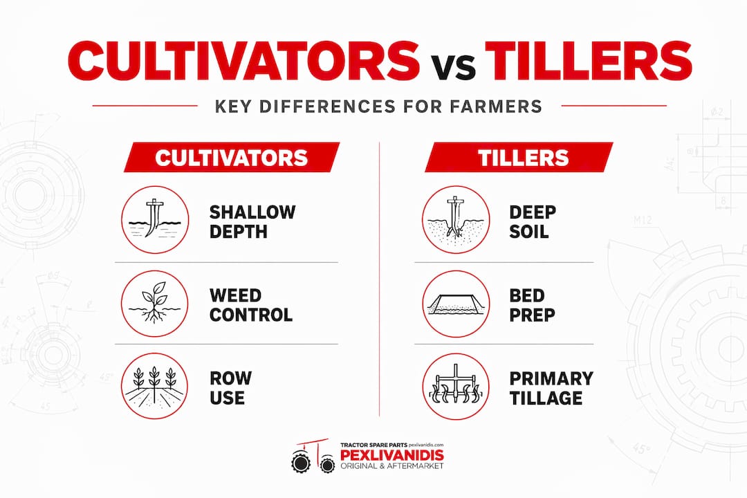 Infographic comparing cultivators and tillers