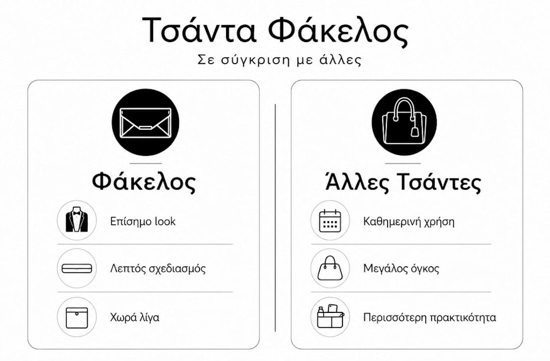 Γραφικό που αναδεικνύει τις διαφορές ανάμεσα στον φάκελο και τις υπόλοιπες τσάντες