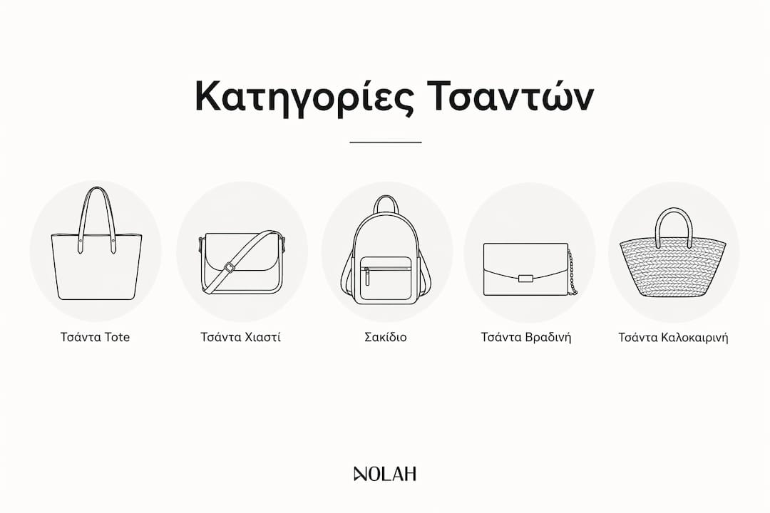 Οργανωμένη παρουσίαση των βασικών τύπων γυναικείων τσαντών