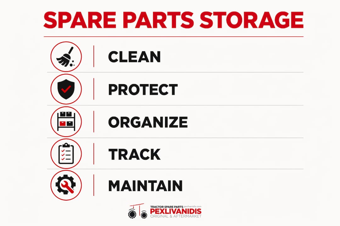 Infographic illustrating spare parts storage process steps