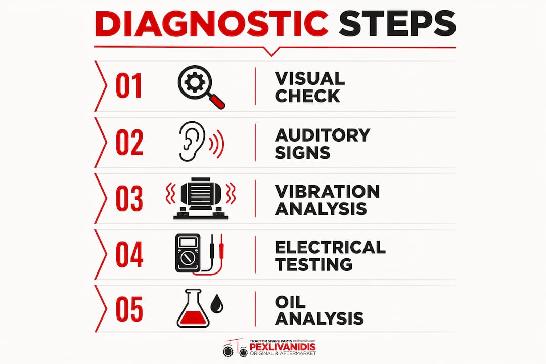 Infographic showing step-by-step machinery fault diagnostics