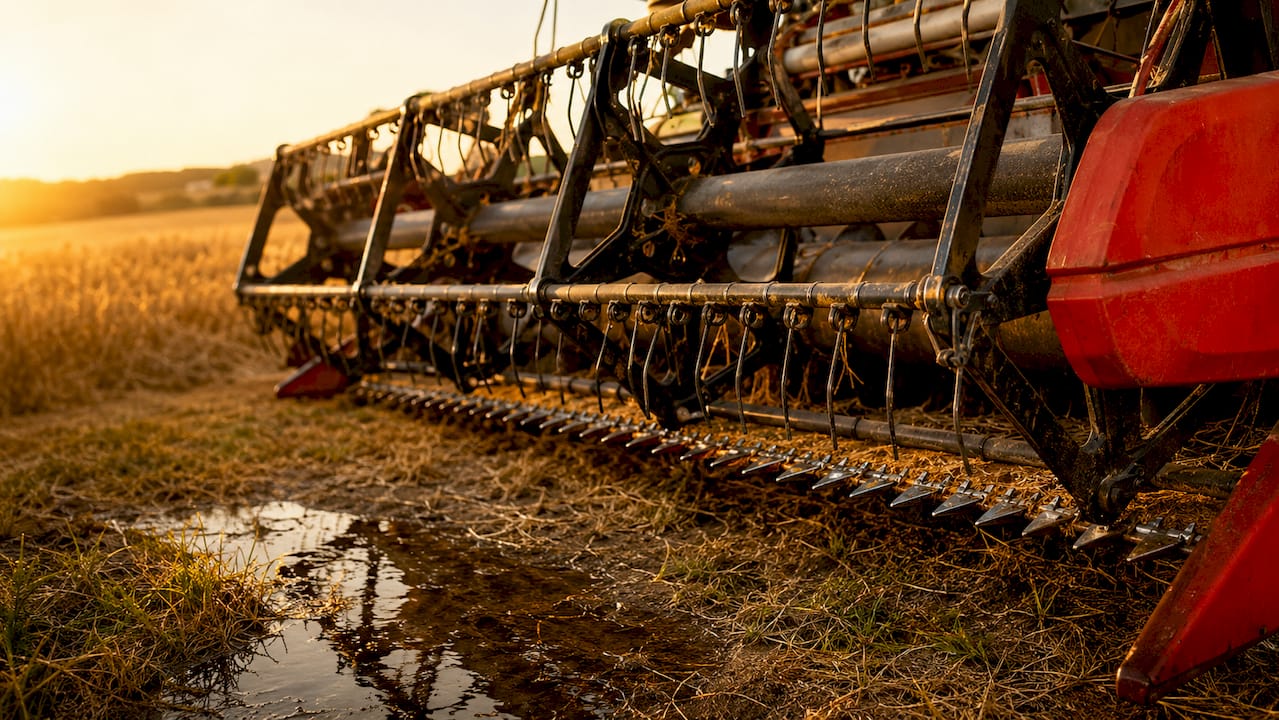 Close-up of grain header on combine harvester