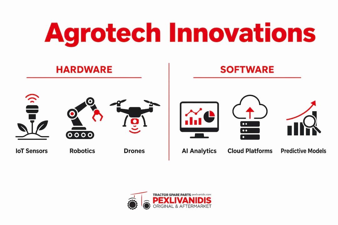 Infographic comparing hardware and software agrotech innovations