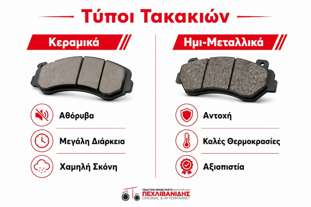 Γραφική απεικόνιση με τα βασικά πλεονεκτήματα και μειονεκτήματα κάθε τύπου τακακιών φρένων
