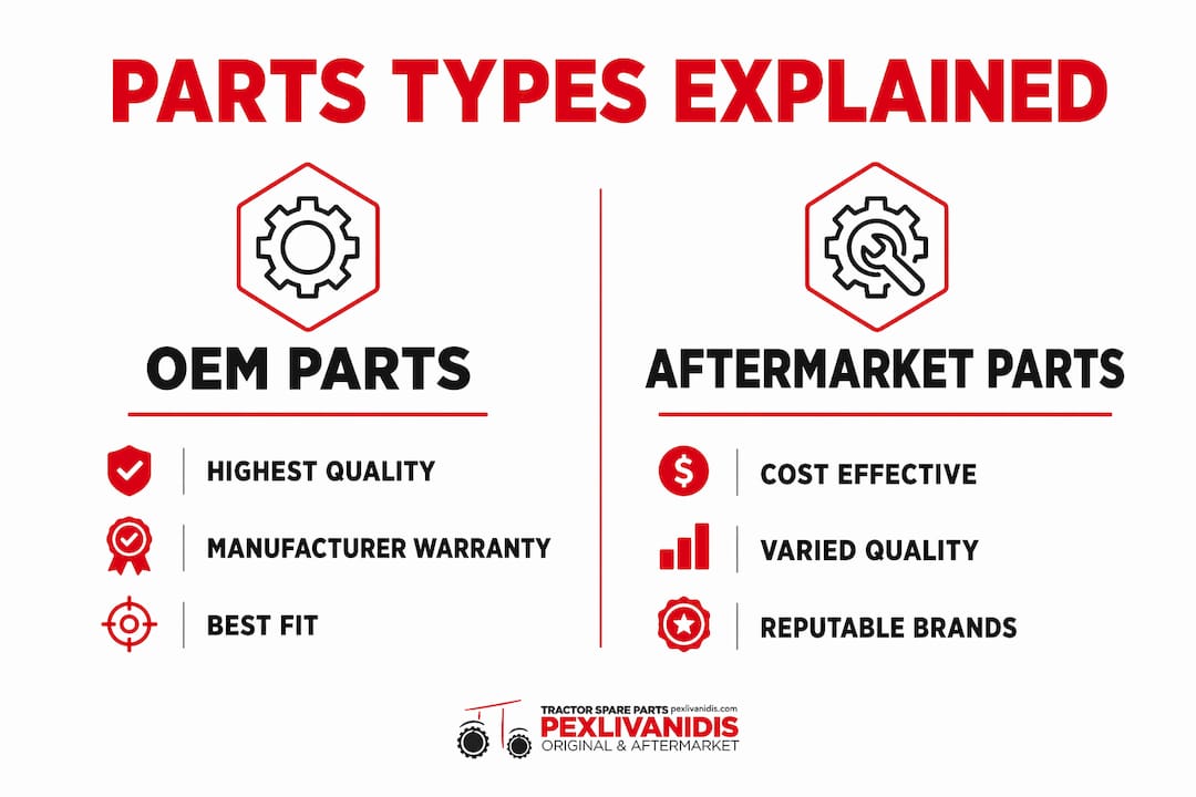 Infographic comparing OEM and aftermarket agricultural parts