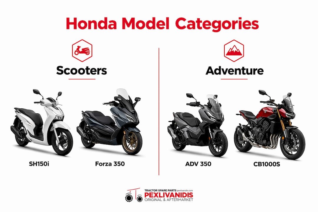 Infographic comparing Honda scooters versus adventure motorcycles