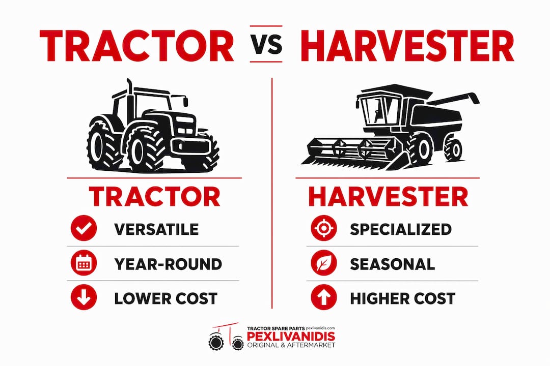 Infographic comparing tractors and harvesters