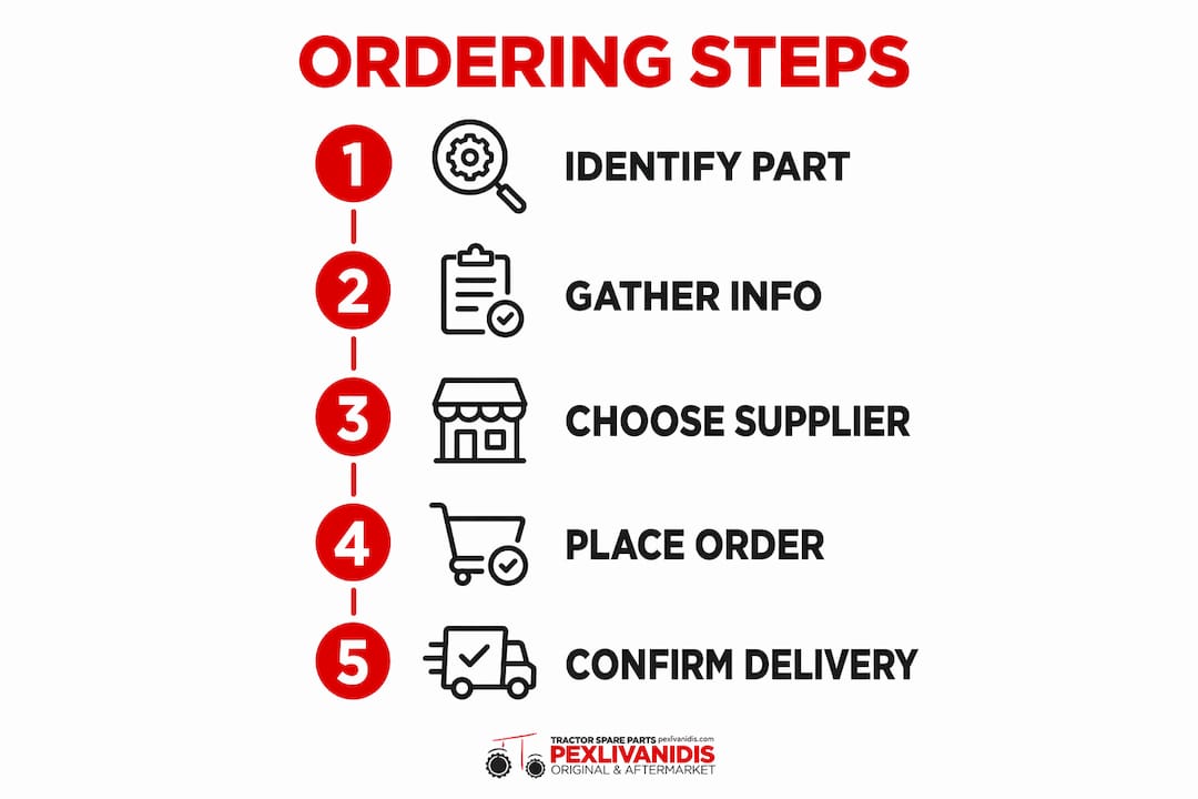 Infographic illustrating steps in agricultural parts ordering process