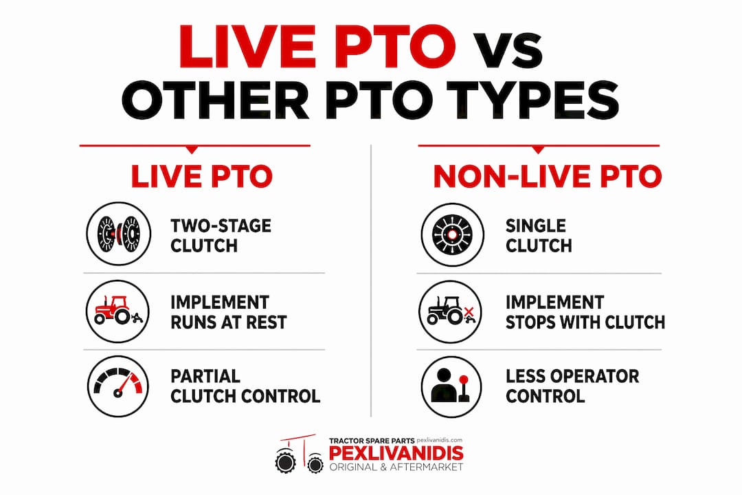 Infographic comparing live PTO to non-live PTO systems