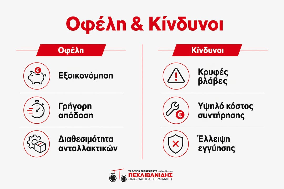 Συγκριτικός πίνακας με τα πλεονεκτήματα και τα πιθανά ρίσκα της αγοράς μεταχειρισμένου εξοπλισμού