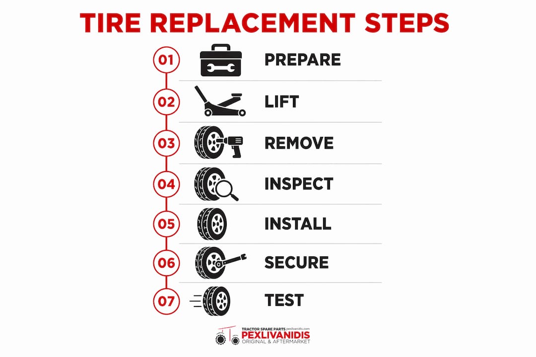 Infographic of tractor tire replacement steps