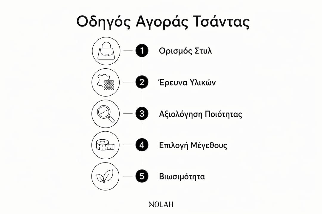 Διαδραστικό infographic: Πρακτικός οδηγός για να επιλέξεις τσάντα που συνδυάζει ποιότητα και στυλ, βήμα-βήμα.