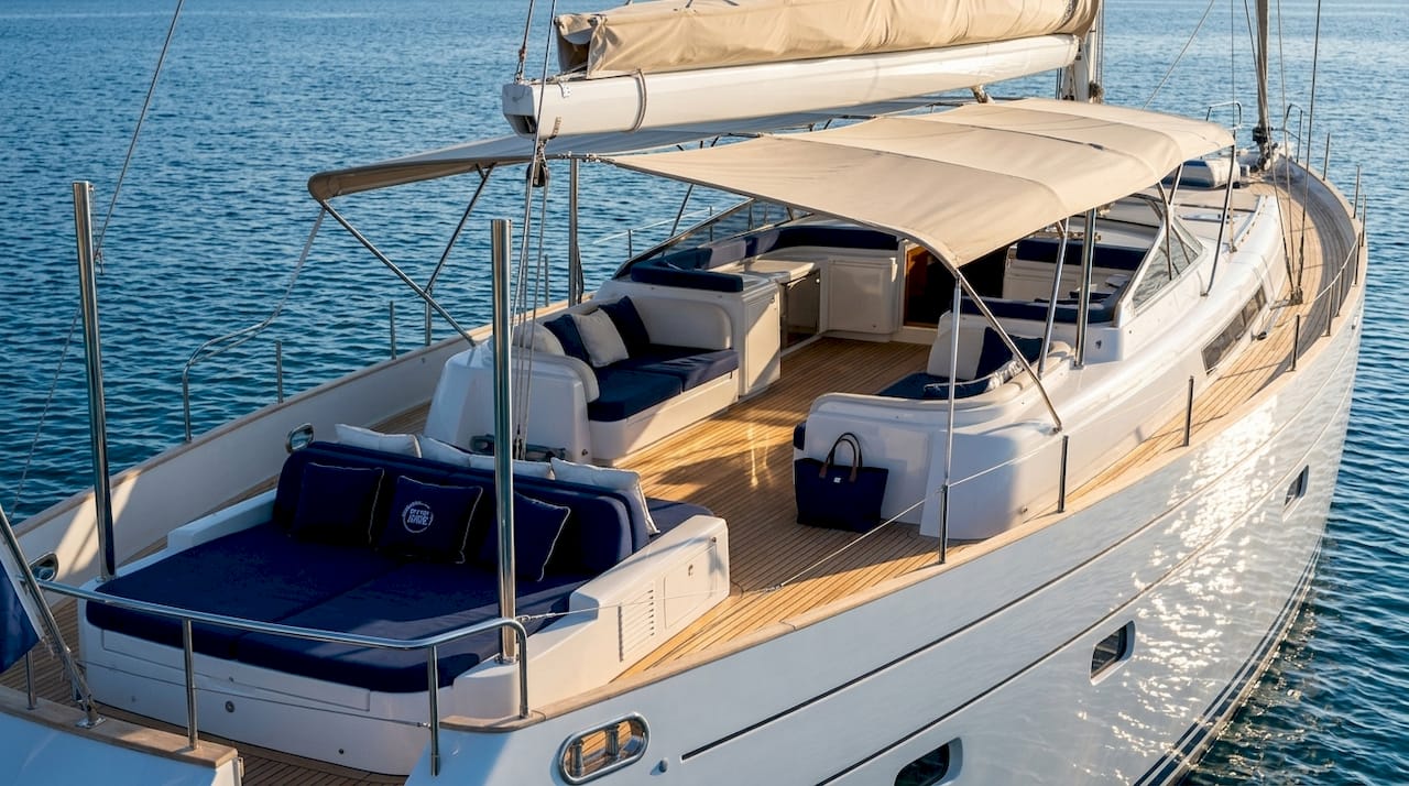 Luxury yacht deck and equipment in Halkidiki waters