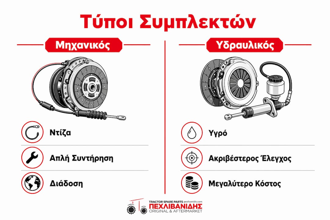 Παρουσίαση των βασικών τύπων συμπλεκτών που συναντάμε στα αγροτικά μηχανήματα