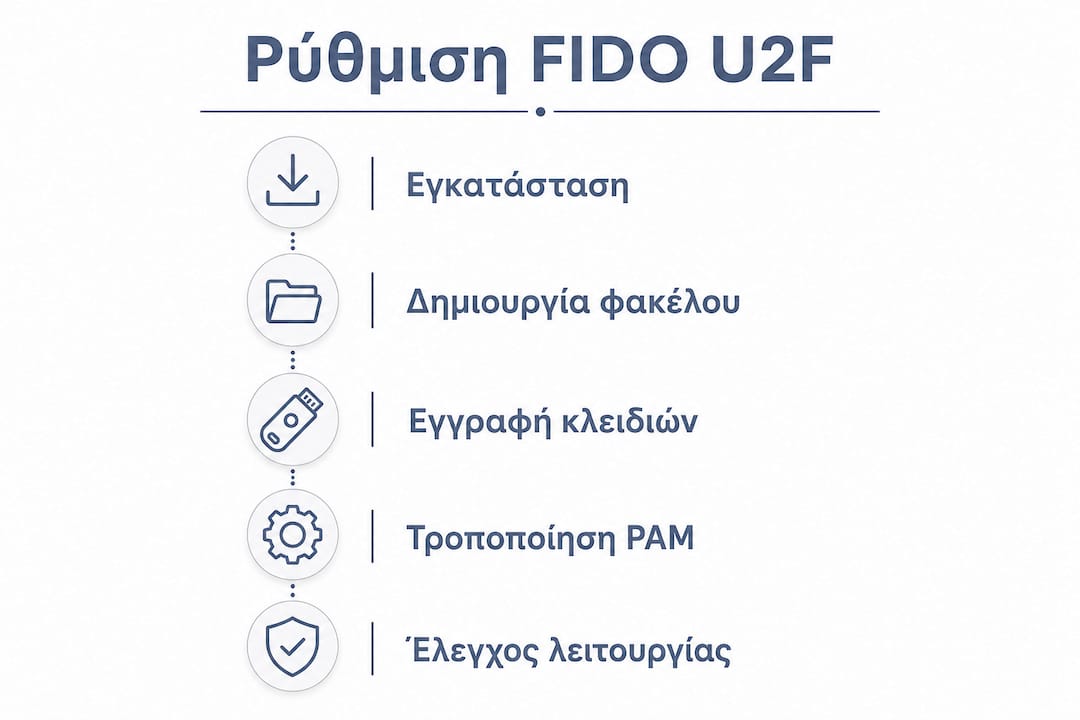 Εικονογράφηση με τα στάδια ενεργοποίησης του FIDO U2F σε κάθετη διάταξη