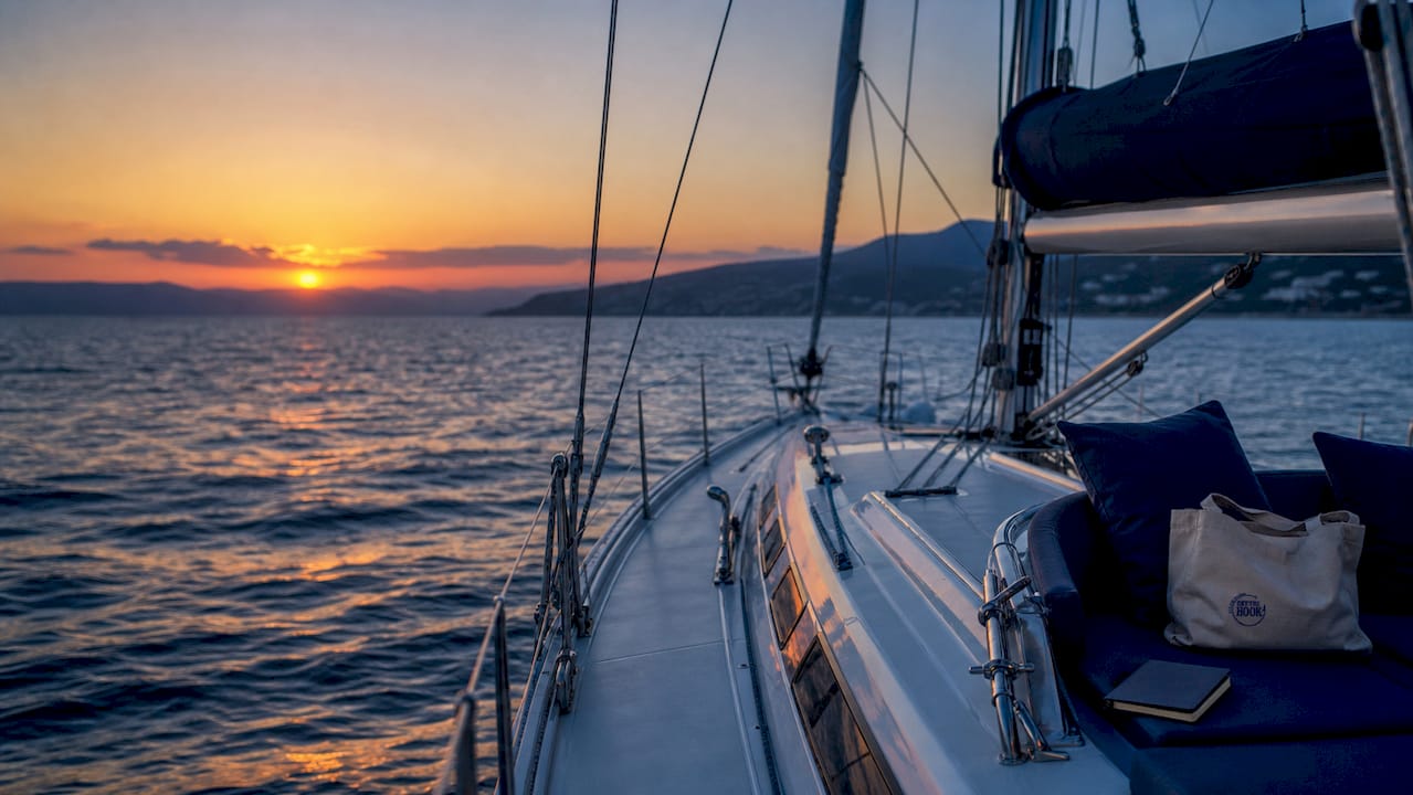 Close-up side of yacht sailing on ocean