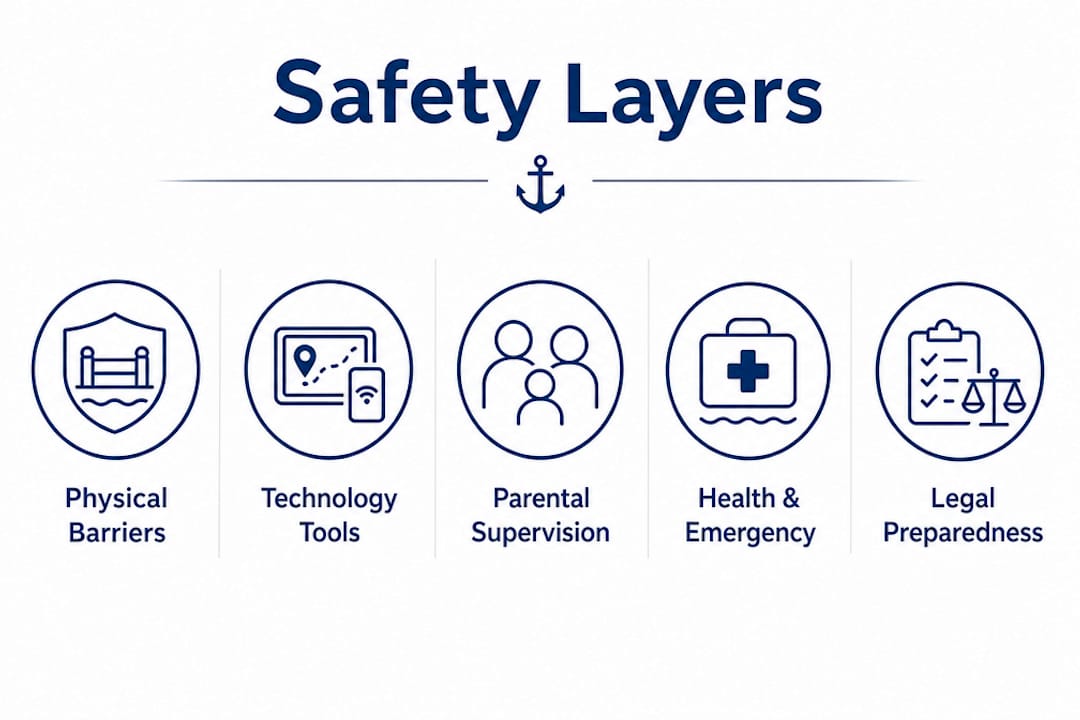 Infographic illustrating layers of child safety on cruises