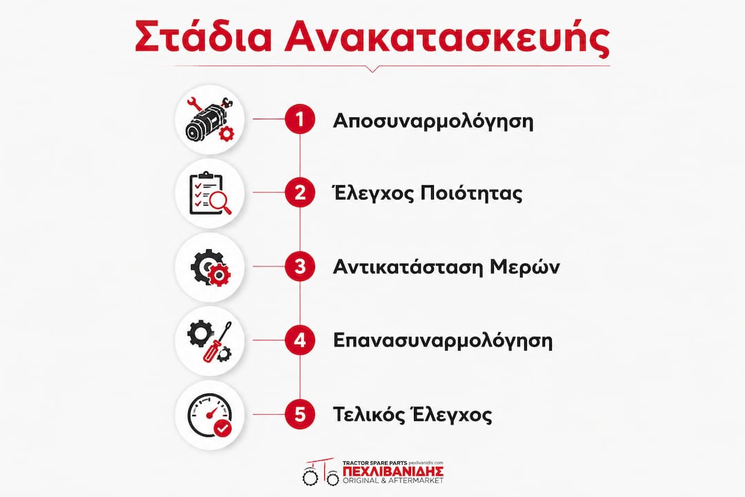 Ενημερωτικό γράφημα με τα βασικά βήματα για την ανακατασκευή εξαρτημάτων